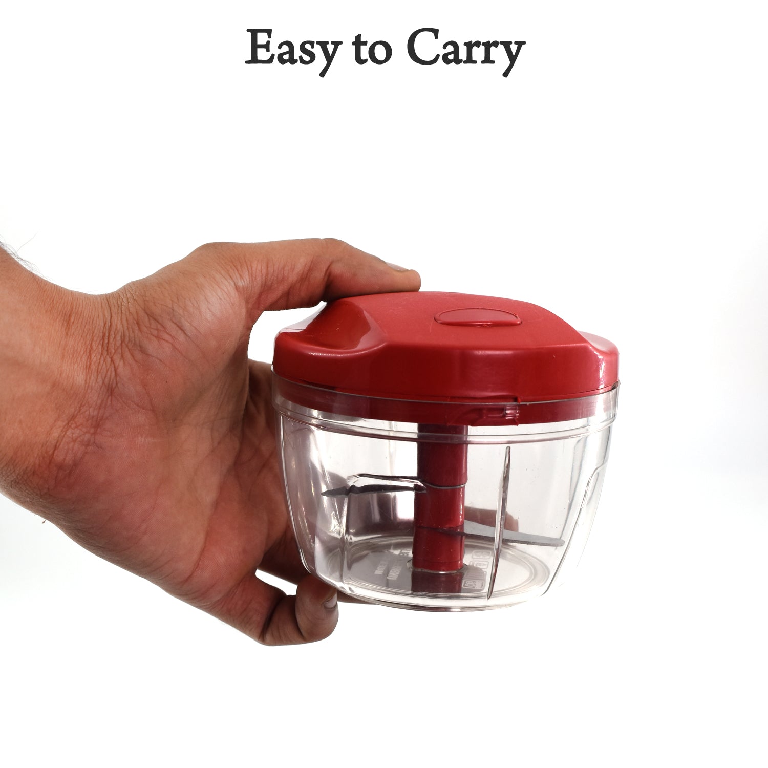 Manual Red mini plastic food chopper with extra sharp blades (375 Ml)