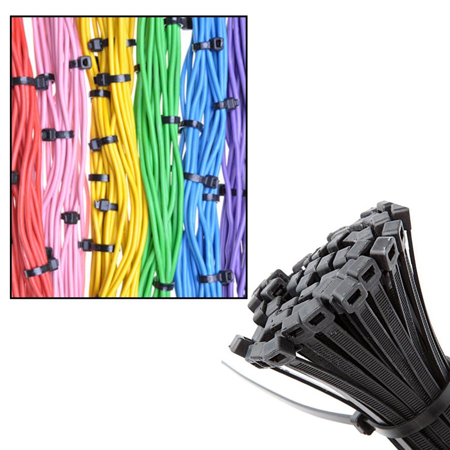 3140 8Inch Nylon Self Locking Cable Ties, Heavy Duty Strong Zip Wire Tie. Pack of 100 - Black.