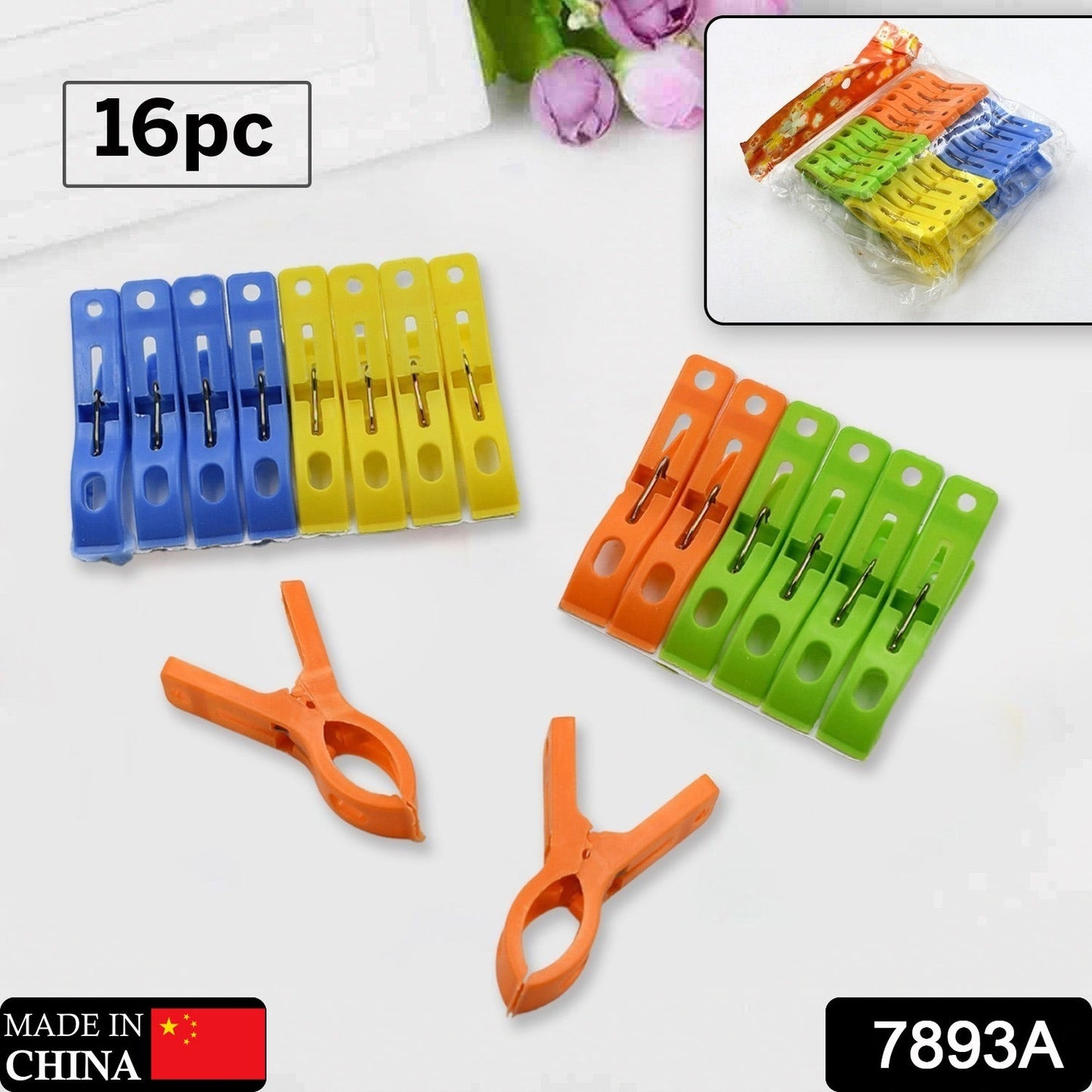 Multifunction Plastic Heavy Quality Cloth Hanging Clips, Plastic Laundry Clothes Pins Set Of 16Pc