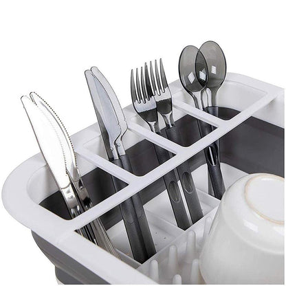 0804A Collapsible Folding Silicone Dish Drying Drainer Rack with Spoon Fork Knife Storage Holder
