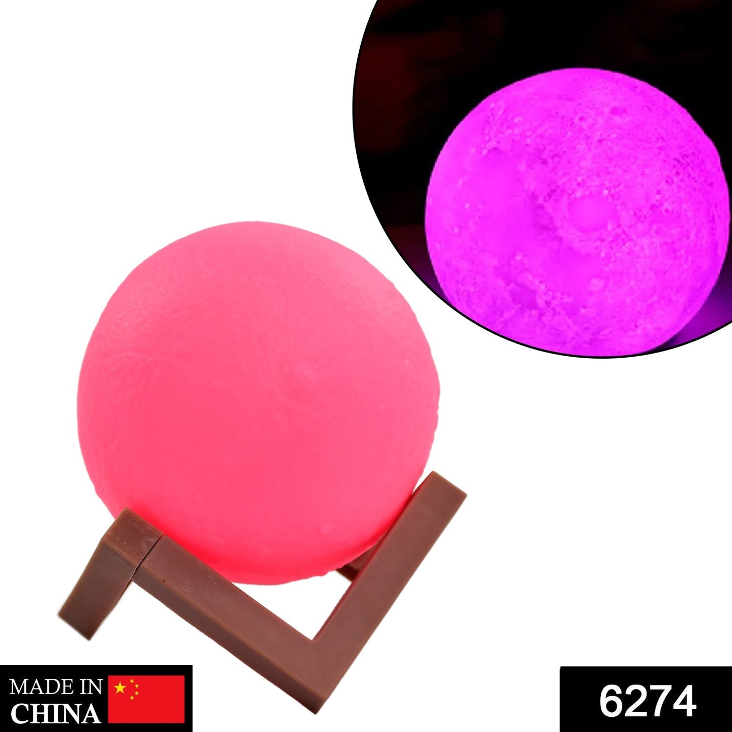 6274 Moon Night Lamp Pink Color with Wooden Stand Night Lamp for Bedroom