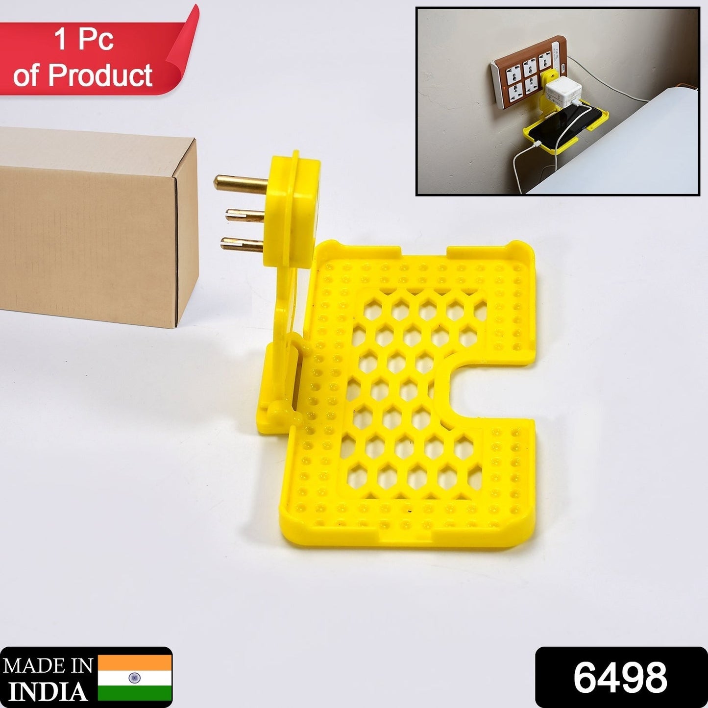 6496Y Multi-Purpose Wall Holder Stand for Charging Mobile Just Fit in Socket and Hang (Yellow)