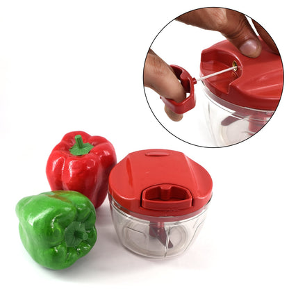 Manual Red mini plastic food chopper with extra sharp blades (375 Ml)