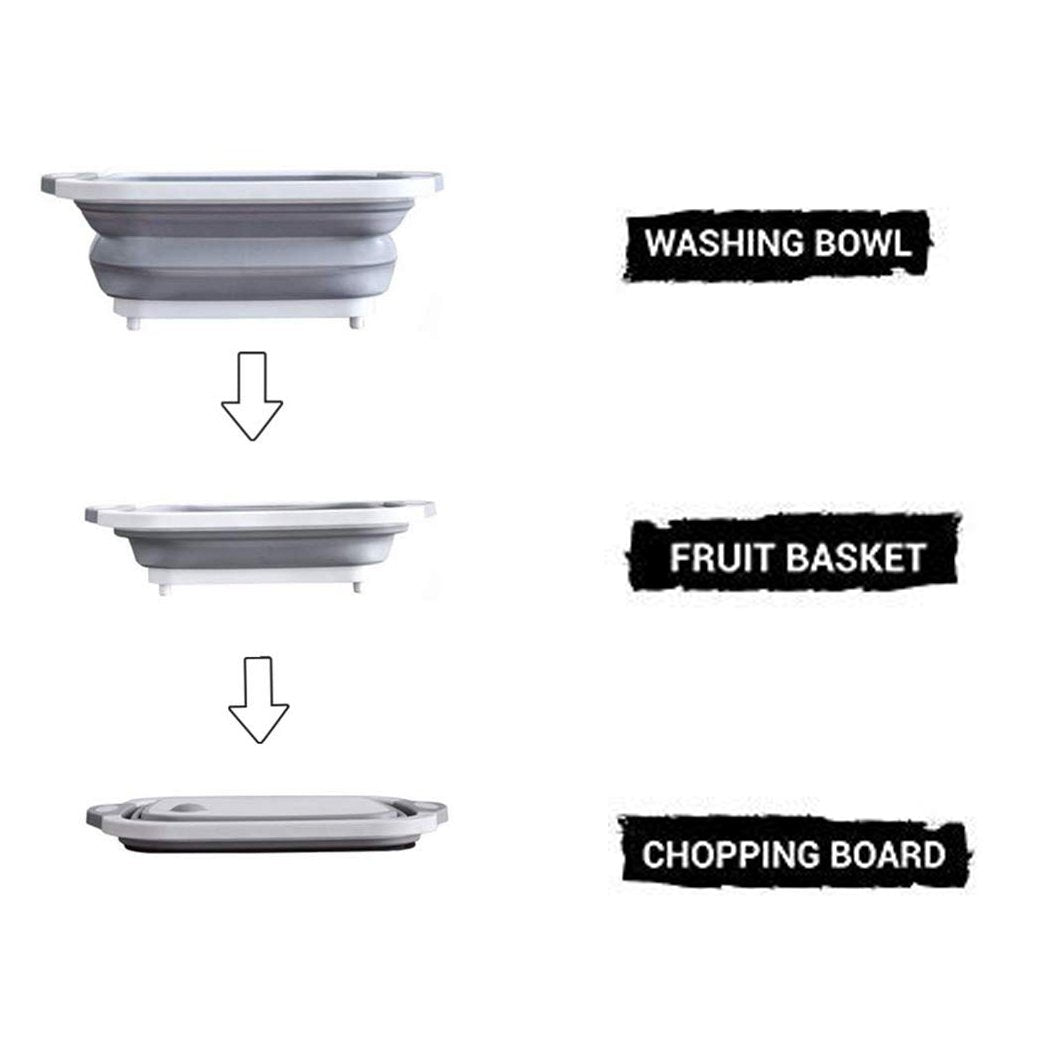 Foldable Chopping Board, Dish Rack, Washing Bowl & Draining Basket, 3-in-1 Multi-Function