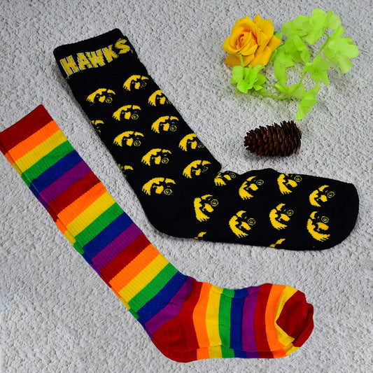 6355 1PAIR LONG PRINTED SOCKS MULTIPLE DESIGN SOCKS.