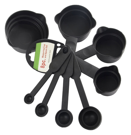 Plastic Measuring Cups and Spoons (8 Pcs, Black) Your Brand