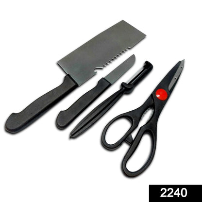 Stainless Steel Kitchen Tool Set (Butcher Knife, Standard Knife, Peeler and Kitchen Scissor) - 4 Pcs