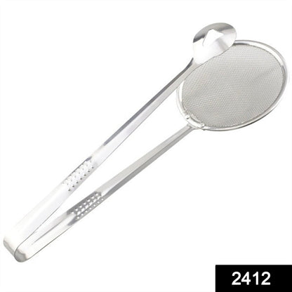 2In1 Stainless Steel Filter Spoon with Clip Food Kitchen Oil-Frying Multi-Functional
