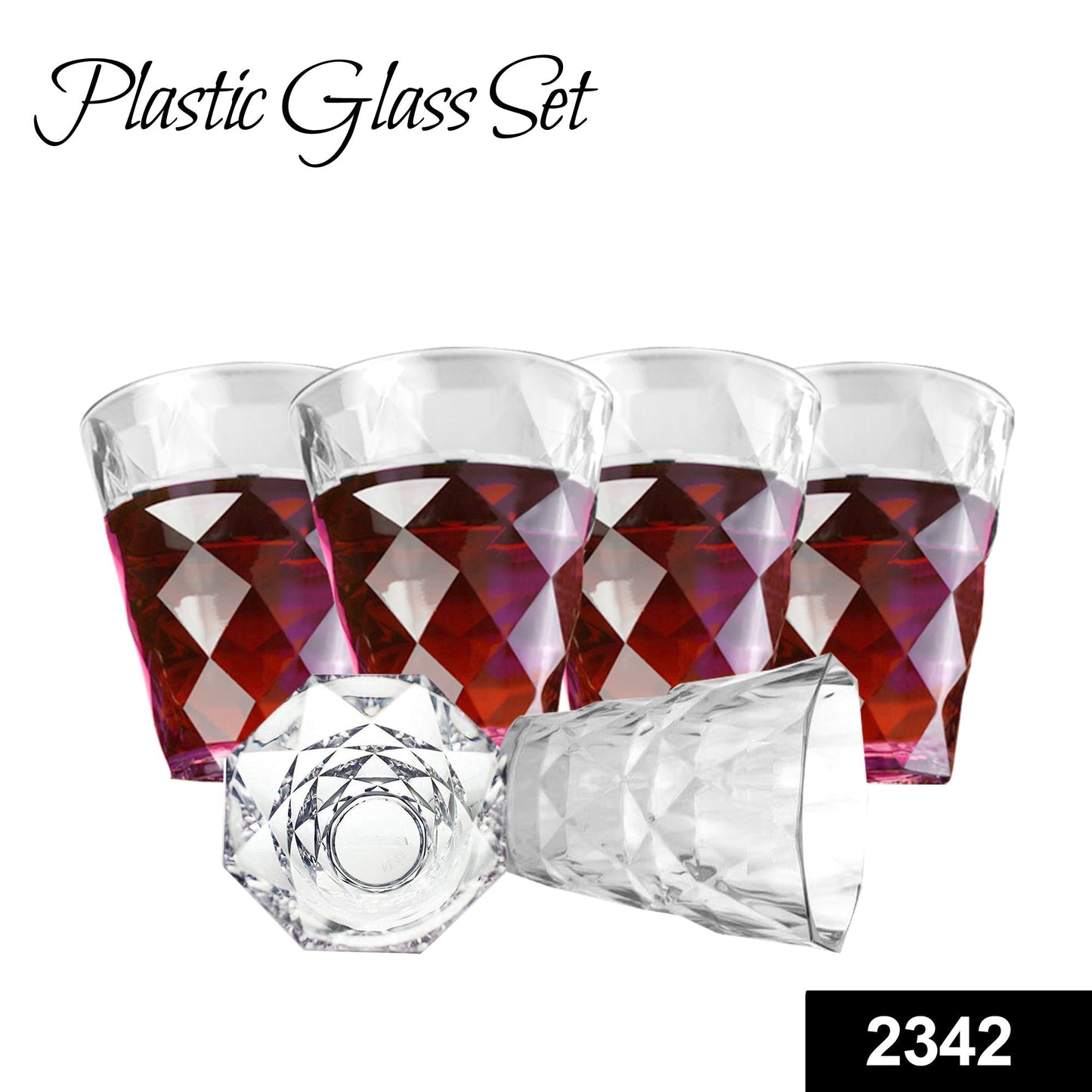 Heavy unbreakable Stylish Diamond look fully Transparent Glasses Set 260ml (6pcs)