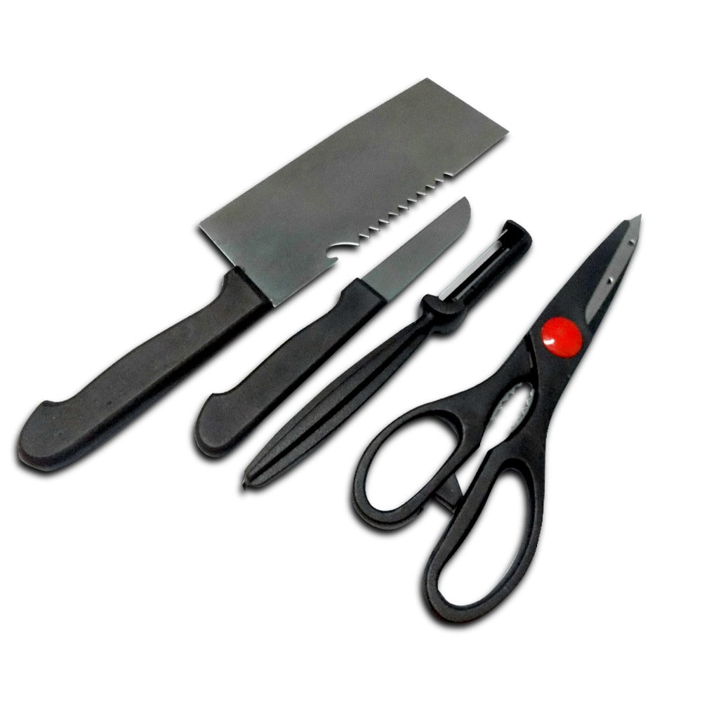 Stainless Steel Kitchen Tool Set (Butcher Knife, Standard Knife, Peeler and Kitchen Scissor) - 4 Pcs