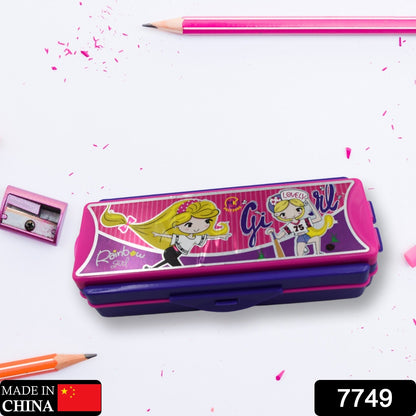Multipurpose Compass Box, Pencil Box with 1 Compartments for School, Cartoon Printed Pencil Case for Kids, Birthday Gift for Girls & Boys